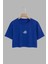 Kadın Cute Balına Tasarım Baskılı Pamuk Saks Mavi Oversize Crop 1