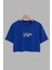 Kadın Dont Duch Me Tasarım Baskılı Pamuk Saks Mavi Oversize Crop 1