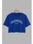 Kadın Calıfornıa Tasarım Baskılı Pamuk Saks Mavi Oversize Crop 1