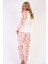 Kadın Pudra Beyaz Welsoft Yuvarlak Yaka Reglan Kol Uzun Kollu Cepli Manşetli Desenli Pijama Takımı 1