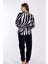 Kadın Welsoft Siyah Beyaz Zebra Desenli Yuvarlak Yaka Manşetli Uzun Kollu Pijama Takımı 2