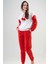 Kadın Polar Kırmızı Beyaz Kapüşonlu Ponponlu Desenli Manşetli Uzun Kollu Pijama Takımı 3