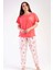 Kadın Nar Çiçeği Kısa Kollu Çiçek Desenli Bisiklet Yaka Oval Etek Süprem Pijama Takımı 3