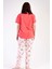 Kadın Nar Çiçeği Kısa Kollu Çiçek Desenli Bisiklet Yaka Oval Etek Süprem Pijama Takımı 4