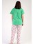 Kadın Yeşil Kısa Kollu Kiraz Desenli Bisiklet Yaka Oval Etek Süprem Pijama Takımı 1