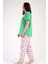 Kadın Yeşil Kısa Kollu Kiraz Desenli Bisiklet Yaka Oval Etek Süprem Pijama Takımı 4