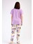 Kadın Mor Kısa Kollu Kelebek Desenli Bisiklet Yaka Oval Etek Süprem Pijama Takımı 4