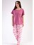 Kadın Gülkurusu Kısa Kollu Çiçek Desenli Bisiklet Yaka Oval Etek Süprem Pijama Takımı 1