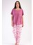 Kadın Gülkurusu Kısa Kollu Çiçek Desenli Bisiklet Yaka Oval Etek Süprem Pijama Takımı 2