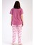 Kadın Gülkurusu Kısa Kollu Çiçek Desenli Bisiklet Yaka Oval Etek Süprem Pijama Takımı 4