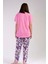 Kadın Pembe Kısa Kollu Çiçek Desenli Bisiklet Yaka Oval Etek Süprem Pijama Takımı 4