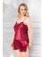 Shopidik Büyük Beden Bordo Saten Babydoll Şort Takımı 1