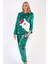 Kadın Welsoft Yeşil Desenli Yuvarlak Yaka Manşetli Uzun Kollu Pijama Takımı 1