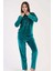 Kadın Yeşil Kadife Yuvarlak Yaka Uzun Kollu Pijama Takımı % 76 Pamuk 4