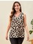 Kadın Sıfır Kol Leopar Desenli Mikro Kumaş Bluz 1