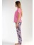 Kadın Pembe Kısa Kollu Desenli Bisiklet Yaka Oval Etek Süprem Pijama Takımı 1