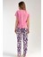 Kadın Pembe Kısa Kollu Desenli Bisiklet Yaka Oval Etek Süprem Pijama Takımı 4
