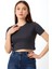 Pamuklu Kompakt Penye Ribana Bisiklet Yaka Crop T-Shirt 21560 Füme 2
