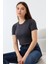 Pamuklu Kompakt Penye Ribana Bisiklet Yaka Crop T-Shirt 21560 Füme 3