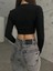 Fav Style Kadın Yakası Kuşgözü Bağcıklı Uzun Kollu Crop Bluz 5