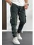 Erkek Slim Fit Cepli Beli ve Paçası Lastikli Ince Spor Pantolon Haki Yeşil EDW071 1