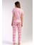 Kadın Pembe Kısa Kollu Desenli Bisiklet Yaka Oval Etek Süprem Pijama Takımı 3