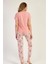 Kadın Pudra Kısa Kollu Desenli Bisiklet Yaka Oval Etek Süprem Pijama Takımı 3