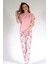Kadın Pudra Kısa Kollu Desenli Bisiklet Yaka Oval Etek Süprem Pijama Takımı 1