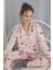 Standart Düğmeli Pijama Takım Desenli %100 Pamuk Homewear Boru Paça Pembe 100% Pamuk Kısa Kol Loung 1
