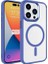 Apple iPhone 15 Pro Uyumlu Kılıf Wireless Şarj Özellikli Zore Krom Magsafe Silikon Kapak, Mavi 1