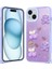 Apple iPhone 15 Plus Uyumlu Kılıf Parlayan Simli Kabartma Figürlü Zore Cevze Kapak, Mor Ayı 1