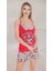 Kedi Desenli Ip Askılı Sabahlıklı Şortlu 3'lü Pijama Takımı 2