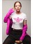 Pembe Kurdele Baskılı Crop Top, Kadın Baskılı Crop Bluz 2
