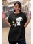 Unisex Snopy ve Kuşu Baskılı T-Shirt, Oversize Çizgi Film Baskılı Tişört 3