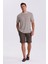 Kahve Comfort Fit Keten Dokulu Rahat Kesim Duble Paça Şort 2