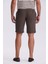 Kahve Comfort Fit Keten Dokulu Rahat Kesim Duble Paça Şort 4