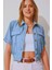 Kadın Buz Mavi Cepli Düğmeli Kısa Kollu Yazlık Crop Gömlek Ceket HZL22S-BD106631 1