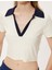 Crop Tişört Polo Yaka Düğmeli Kısa Kollu Biyeli Slim Fit 5