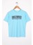 Bisiklet Yaka Kısa Kol Yazı Baskılı Acik Mavi Renk Erkek Çocuk Tshirt 1