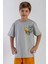 Bisiklet Yaka Kısa Kol Canavar Baskılı Taş Rengi Erkek Çocuk Tshirt 1