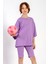 Bisiklet Yaka Kısa Kol Fıtıllı Oversıze Taytlı Lıla Renk Kız Cocuk Taytlı Takım 5