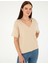 Kadın Bej Comfort Fit Çizgili Tişört 50284066-VR011 3