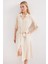 2442 Kuşaklı Gömlek Elbise - Krem 2
