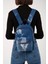 Indigo Renk Kadın Çanta, Batik Yıkamalı Tie Dye Indigo Kot Denim Kadın Sırt Çantası, Fermuarlı Çanta 1
