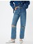 Normal Bel Düz Paça Yıpratılmış Kot Pantolon - Straight Fit Jeans 3