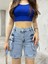 Kadın Açık Mavi Kargo Cepli Yüksek Bel Esnek Şort Jeans 2