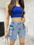 Kadın Açık Mavi Kargo Cepli Yüksek Bel Esnek Şort Jeans 4