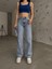 Kadın Açık Mavi Yüksek Bel Geniş Paça Bol,salaş Palazzo Jeans 5