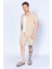 Camel Gofre Çizgili Jogger Beli Lastikli Erkek Şort | EES650453-0453 2