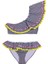 Tek Omuz Siyah-Beyaz Ekose Desenli, Fırfırlı, Renkli Su Taşı Detaylı 50UV Kız Çocuk Bikini Takımı BY NESSI BYRD 1